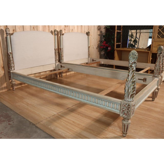 Pair of twin beds in the Louis XVI style, in painted and polychrome wood in very good condition suitable for mattresses...