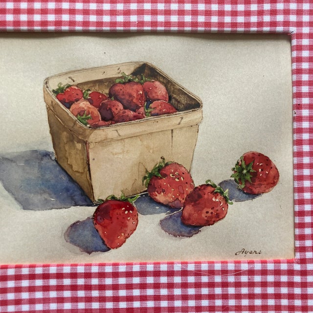 1950’s vintage Americana strawberries in basket watercolor painting. Framed and signed. Measures 12x9.