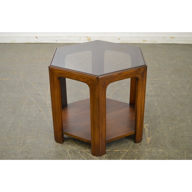 Mid Century Modern Walnut Glass Top Hexagon Side Table ... (640 x 640 Pixel)