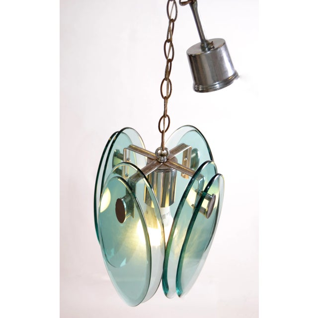 Fontana Arte Fontana Arte Mid-Century Modern Beveled Glass & Chrome Pendant Light Fixture 70s For Sale - Image 4 of 13