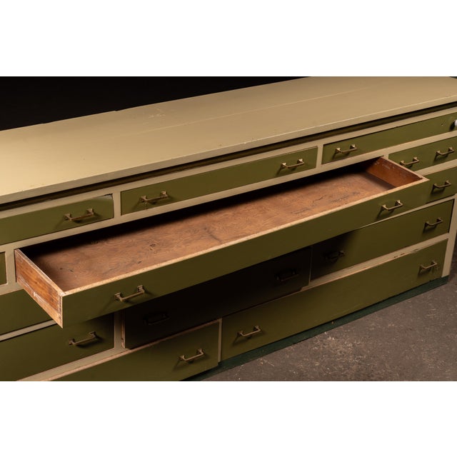 Antique Monumental General Store Counter Cabinet in Olive Green For Sale In Chicago - Image 6 of 9