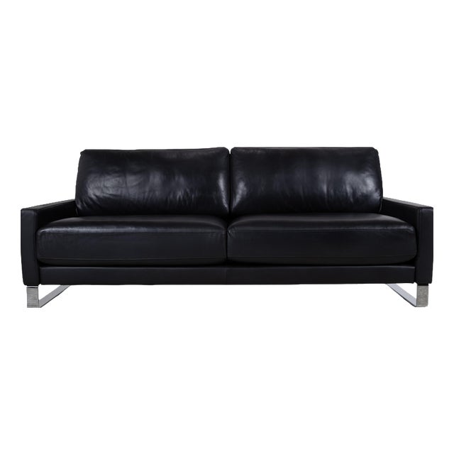 Rolf Benz Ego Leather Three-Seater Black Sofa Couch For Sale