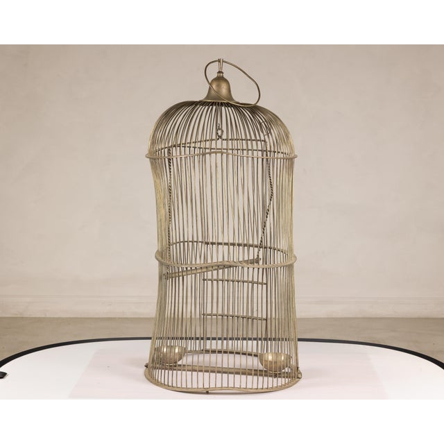 Antique Indian Brass Bird Cage with Domed Top and Original Perches For Sale - Image 14 of 14
