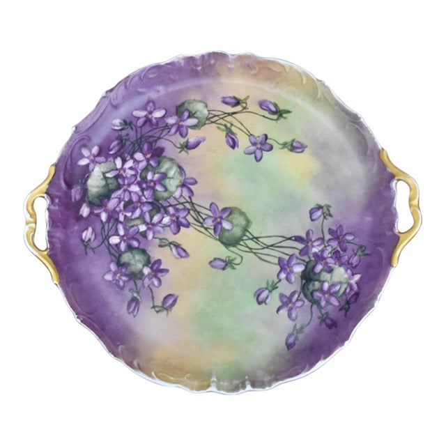 Antique Jean Pouyat Limoges Hand Painted Violet Porcelain Cake Tray Plate JPL For Sale