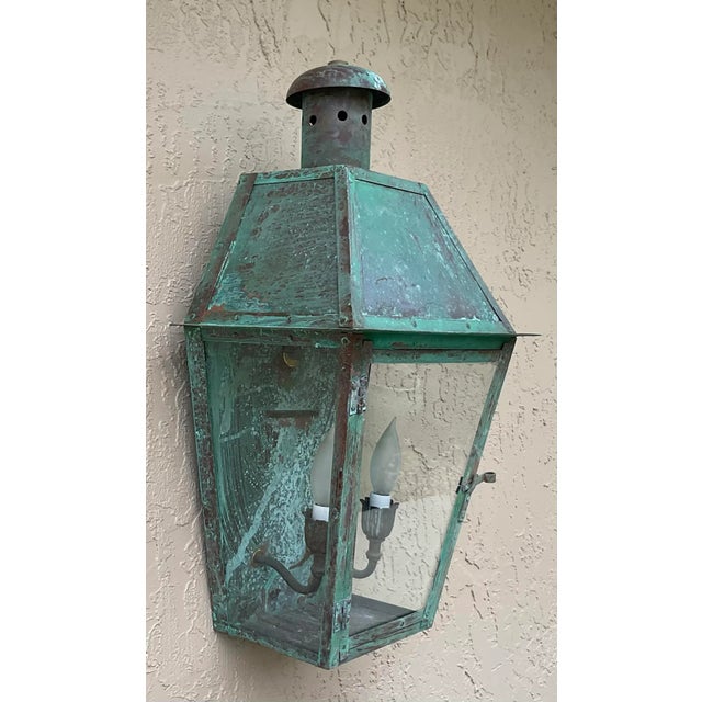 American Single Vintage Wall Hanging Copper Lantern For Sale - Image 3 of 12