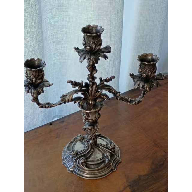 1920s Rococo Elaborated Detailed Rococo Arno Fassi Silver Foliate Pair of Candelabras - Pair For Sale - Image 4 of 13