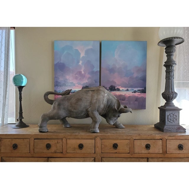 Vintage Carved Teak Bull Sculpture For Sale - Image 10 of 13