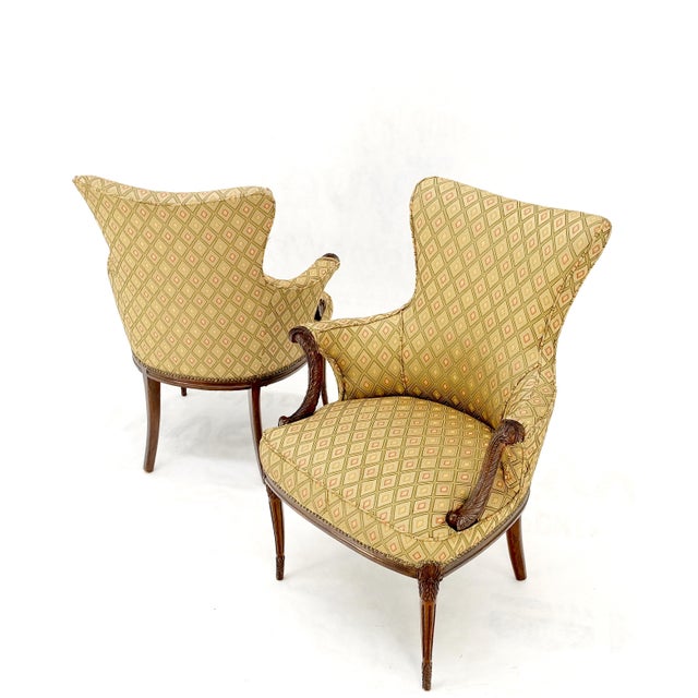 Pair of Antique Carved Mahogany Upholstered Fireside Arm Chairs For Sale - Image 12 of 13