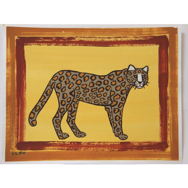 2020s Leopard Cheetah Safari Minimalism Expressionist Brick Red Goldenrod Tan Original Painting Cleo Plowden For Sale - Image 5 of 5