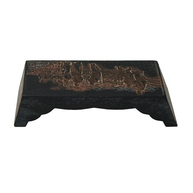 Chinese Black Lacquer Golden Graphic Bridge Shape Ink Display Art For Sale - Image 4 of 10