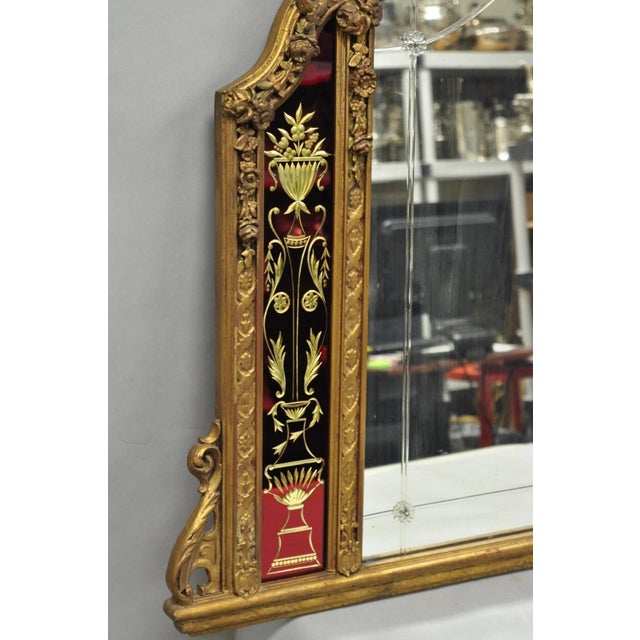 Antique French Neoclassical Baroque Gold Gilt Gesso Red Glass Frame Wall Mirror For Sale - Image 9 of 18