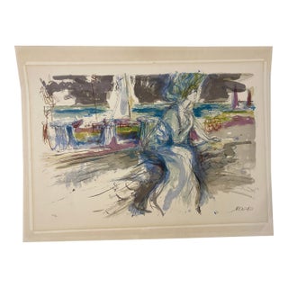 Jacques Pecnard Signed Limited Edition Modern Lithograph, Seated Figure by the Sea, 77/80 For Sale