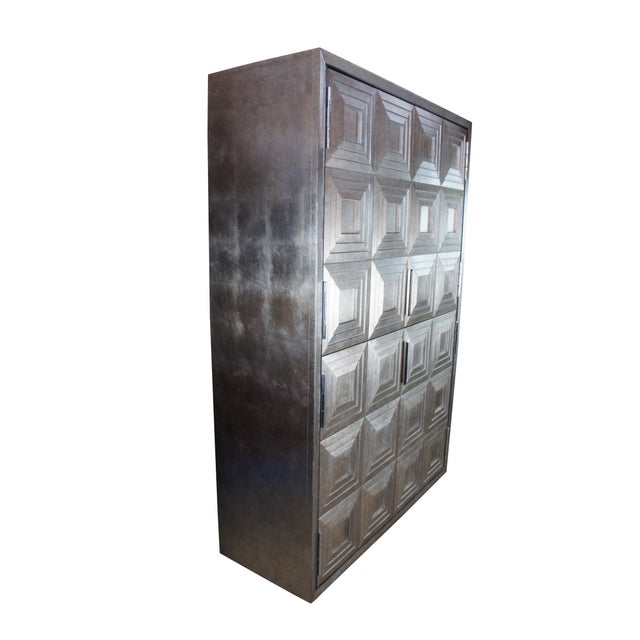 Brutalist Late 20th Century Lexington Ariana Sanremo Silver Leaf Divided Clothing Armoire Cabinet For Sale - Image 3 of 14