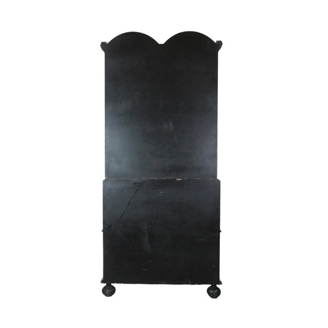 Vintage English George III Style Black and Red Decorative Tall Secretary Cabinet For Sale - Image 12 of 12