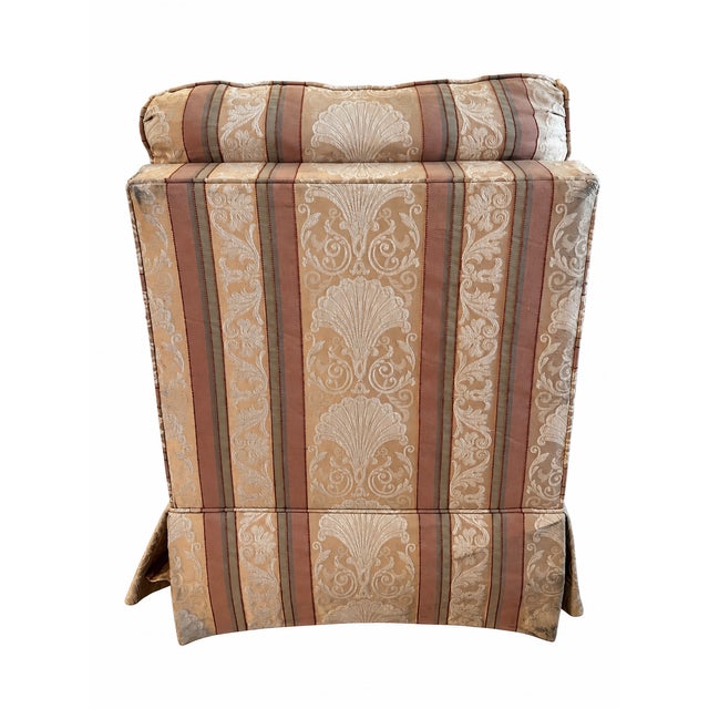 1990s Ethan Allen Rose & Cream Striped Damask-Style Skirted Slipper Chair For Sale - Image 14 of 15