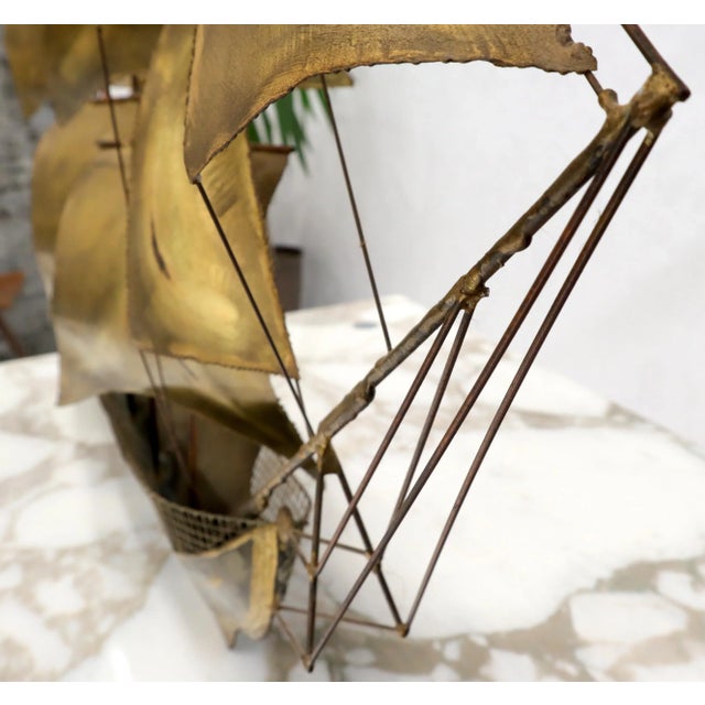 Metal Brass or Bronze Sheet Metal Wall Art Sculpture of a Sail Boat For Sale - Image 7 of 9