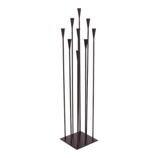 Vintage Forged Iron 9-Light Floor Candelabra in the Brutalist Style of Harry Bertoia For Sale