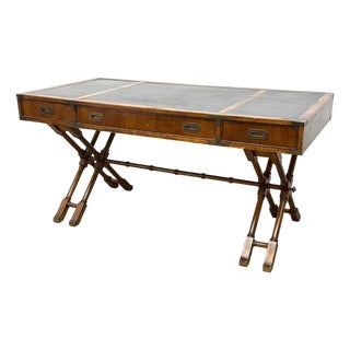 Vintage Brandt Campaign Style X-Base Writing Desk With Brass Details For Sale