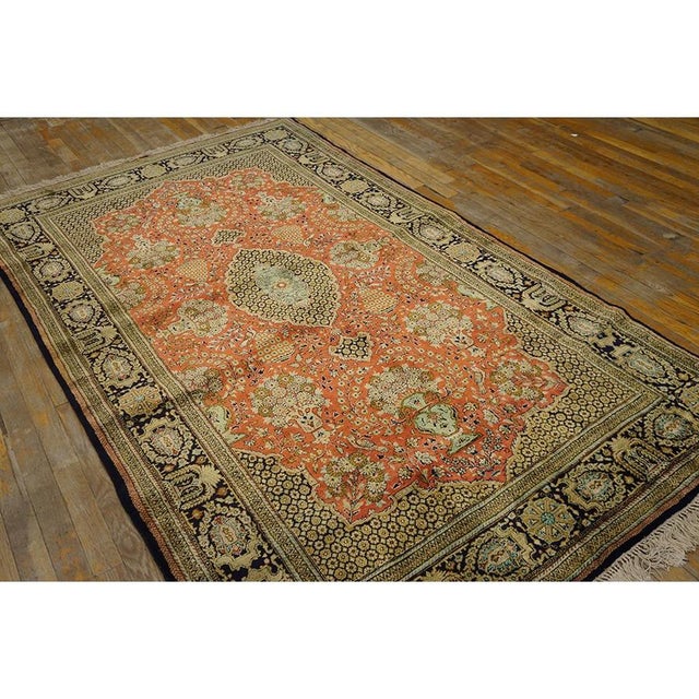Persian 1940s Small Red Rust Field Formal Medallion Vintage Handknotted Qum Silk Rug For Sale - Image 3 of 4