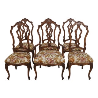 Set of 6 Walnut Italian Baroque Dining Chairs For Sale