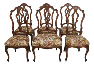 Set of 6 Walnut Italian Baroque Dining Chairs