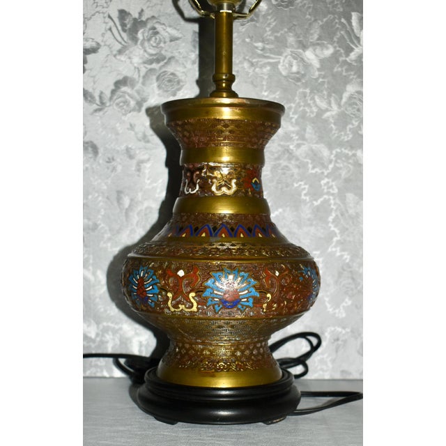 Vintage Champleve Japanese Style Electric Table Lamp For Sale - Image 12 of 13