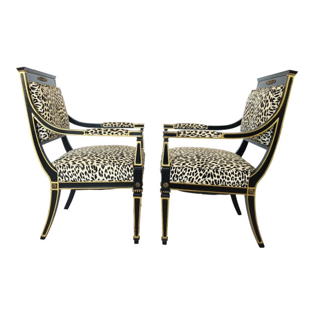 Gustavian Neoclassical Ebonized and Giltwood Armchairs For Sale