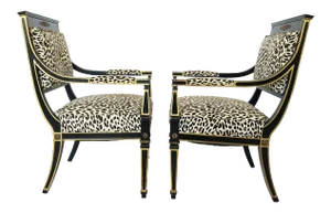Gustavian Neoclassical Ebonized and Giltwood Armchairs