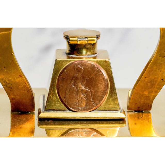 Rare World War I Royal Horse Artillery Rha Antique Custom Desk Military Inkwell Inkstand Horseshoe Pen Stand Militaria Collectible For Sale - Image 13 of 15
