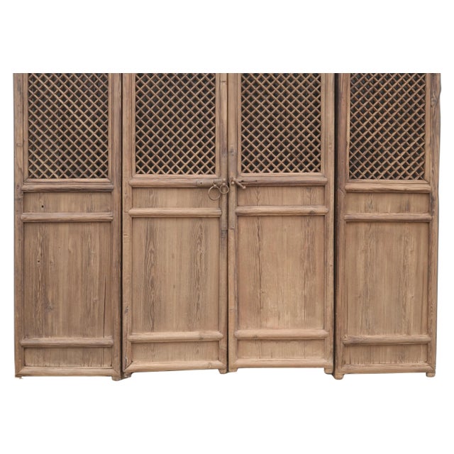 Early 19th Century 100" High Large Antique Chinese Screen Door- a Set of 4 Lattice Screen Panels For Sale - Image 5 of 8