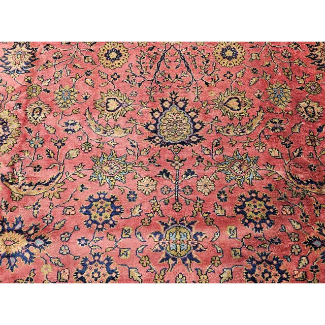Vintage Oversize Tabriz Design Rug, Hand-Knotted Wool, Allover Geometric Pattern, Pale Red & Navy, 13x24 For Sale - Image 13 of 16