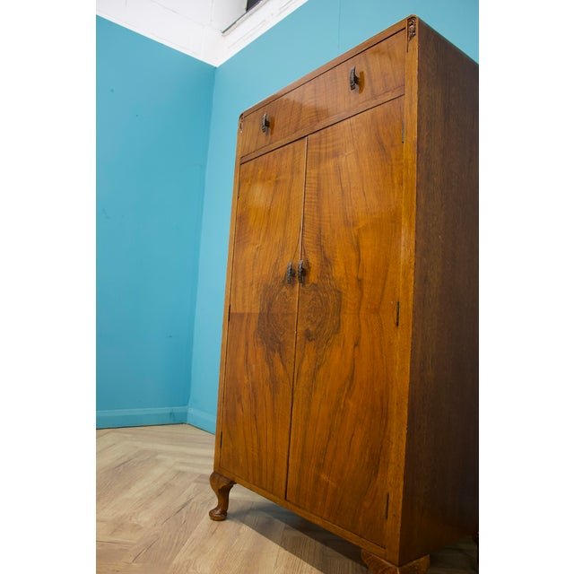 1930s British Art Deco Burr Walnut Tallboy Linen Cabinet, 1930s For Sale - Image 5 of 9
