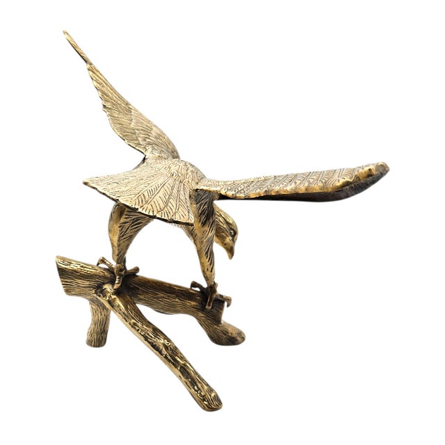 Late 20th Century Large Vintage Brass Eagle Landing on Branch Sculpture — 24" Wingspan For Sale - Image 5 of 17