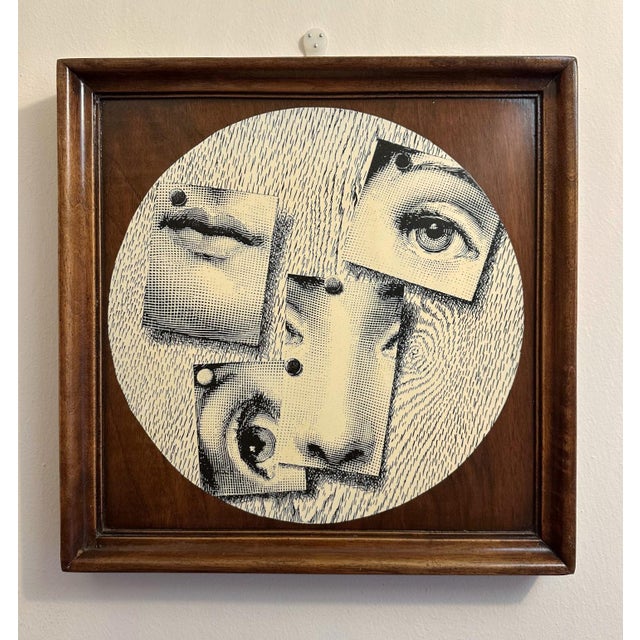 Piero Fornasetti silk screen print on wood depicting nose, mouth and eyes of the famous opera singer Lina Cavalieri / made...