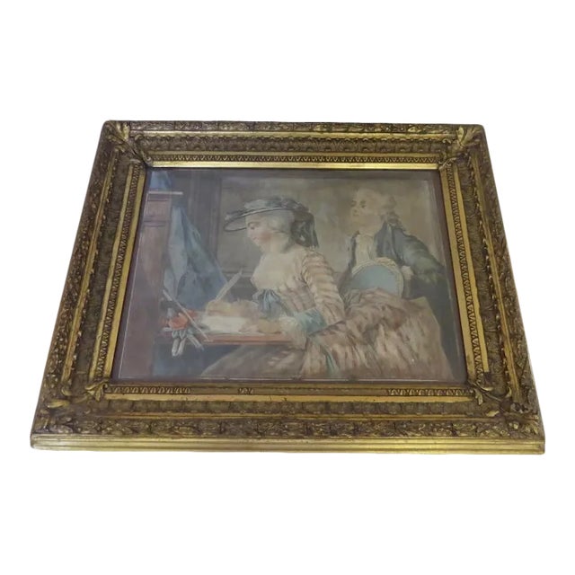 19th Century "Signing Wedding Certificate" French Watercolor Painting, Framed For Sale