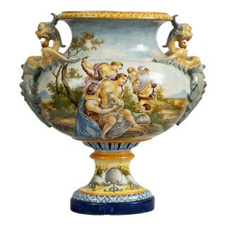 Glazed Majolica Centerpiece Depicting Mythological Scenes, Urbino, 19th Century For Sale