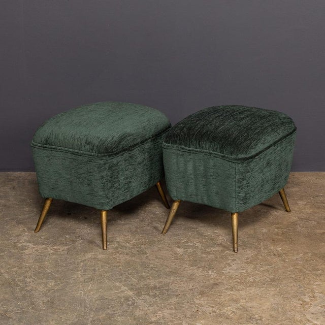 Textile Vintage Italian Green Fabric Armchairs and Ottomans, 1950, Set of 4 For Sale - Image 7 of 18
