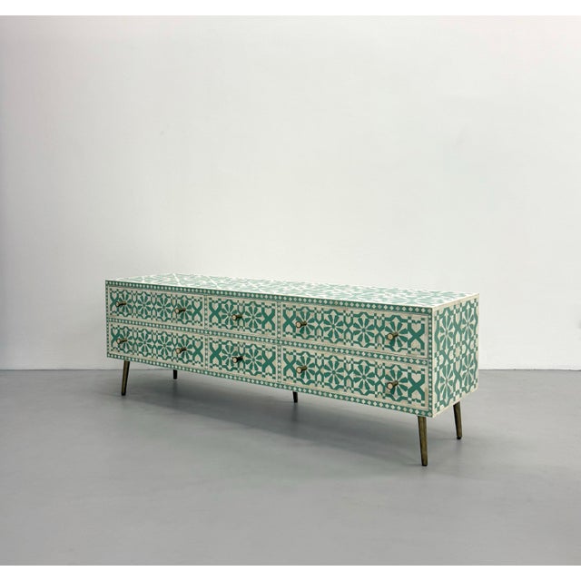 Contemporary Moroccan Tile Handcrafted Bone Inlay Six-Drawer Chest For Sale - Image 4 of 6