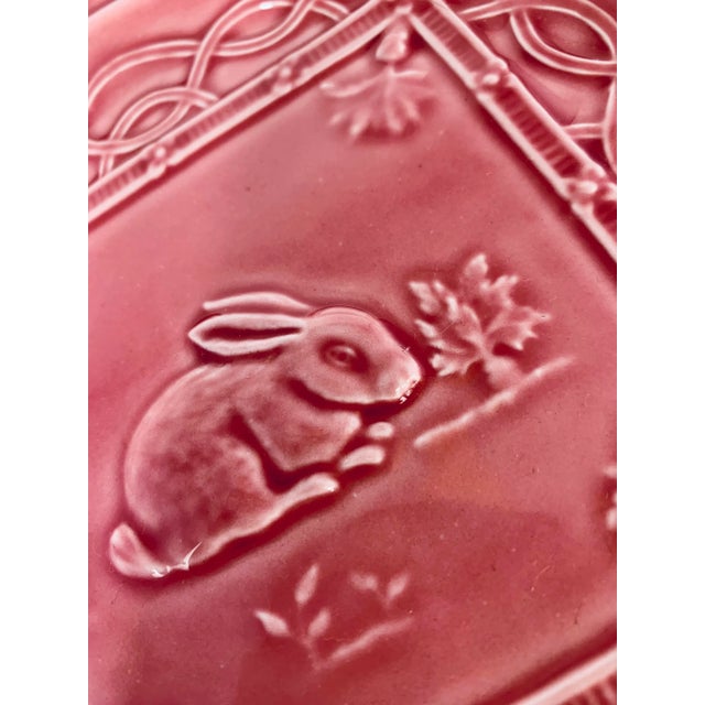 Ceramic Vintage Portuguese 'Bordallo Pinheiro' Majolica Glazed Ceramic Rabbit, Bunny, Easter Springtime Plate For Sale - Image 7 of 13