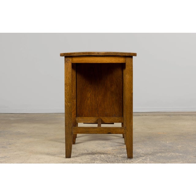 Brown 1940s Petite French Art Deco Oak Office Desk For Sale - Image 8 of 17