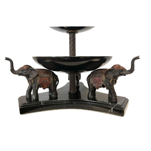 1980s Sculptural Palm Beach Regency 3-Tier Monkey & Elephant Centerpiece Server For Sale - Image 9 of 9