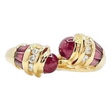 Ruby Cabochon and Diamond Ring in 18k Yellow Gold, Size 6.5 For Sale