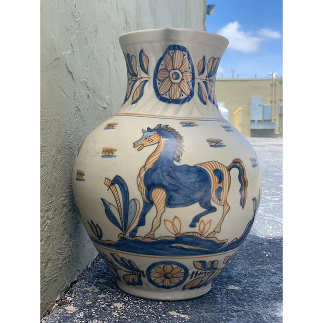 Baroque Striking Continental Glazed Earthenware Blue and Yellow Painted Urn, Talavera For Sale - Image 3 of 18