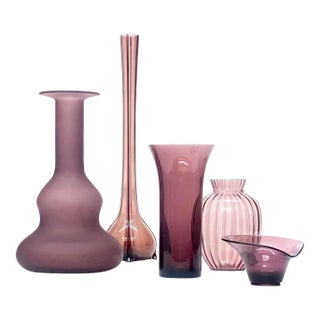 1980s Mixed Amethyst Glass Vessel Curation - Group of 5 For Sale