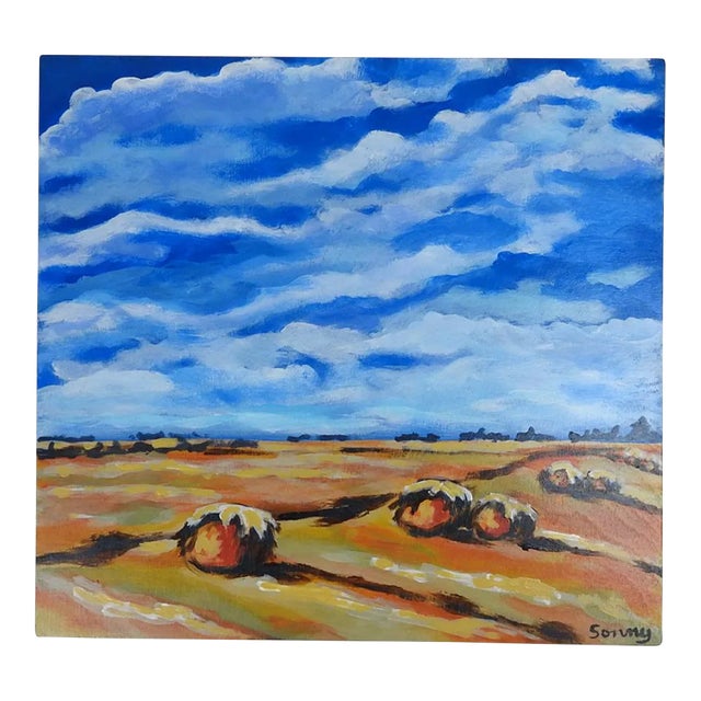 Contemporary Hay Field Landscape Painting For Sale