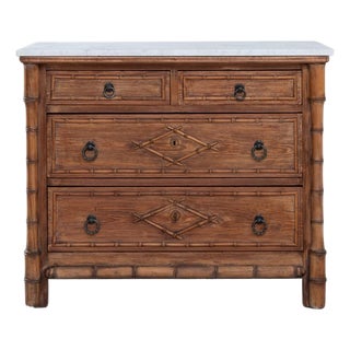 1900s French Faux Bamboo Chest of Drawers With Marble Top For Sale