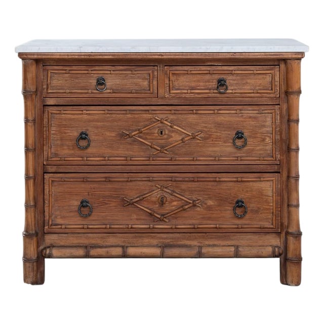 1900s French Faux Bamboo Chest of Drawers With Marble Top For Sale