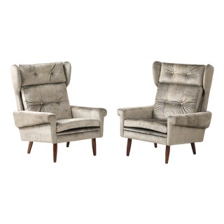 Svend Skipper High Back Lounge Chairs in Barbara Barry Couture Fabric For Sale