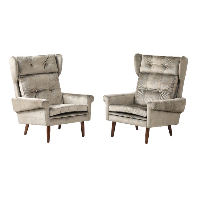 Svend Skipper High Back Lounge Chairs in Barbara Barry Couture Fabric For Sale