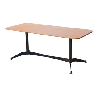 Mid-Century Modern Italian Teak with Black Iron and Brass Dining Table, 1950s For Sale